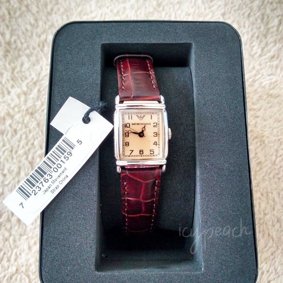 Emporio Armani Ladies’ Watch 🆕 AR-0205 NWT Rectangular Face Brown Leather Band